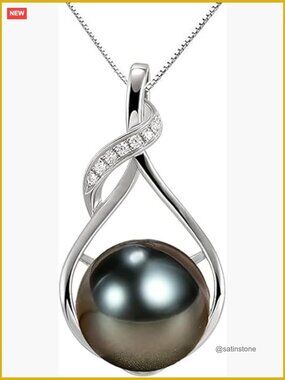 Sterling Silver Gold Plated Tahitian Black Pearl Pendant Necklace Fine Jewelry